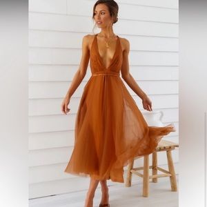 NEW- Hello Molly Summer Cinderella Midi Dress Chocolate